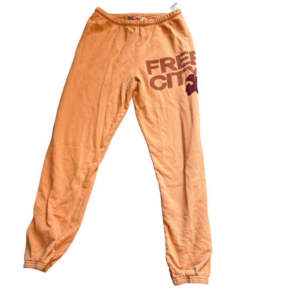 FREECITY Orange Logo Sweatpants Dove Graphic Joggers Womens Small